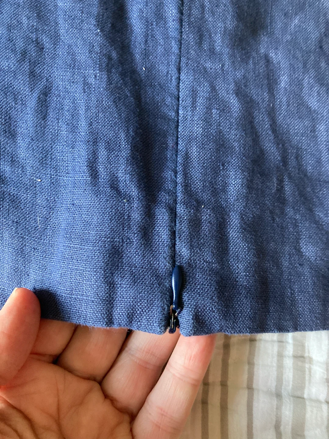 Blue Fitted Linen Top  with Floral Embroidery - photo 2