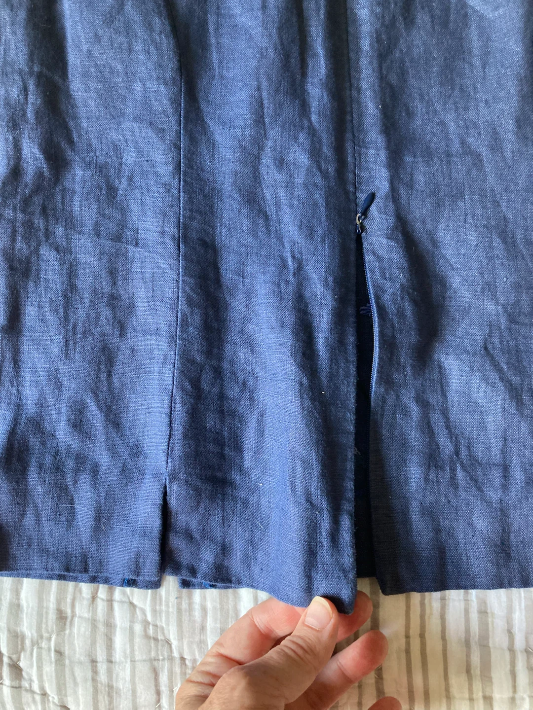 Blue Fitted Linen Top  with Floral Embroidery - photo 3
