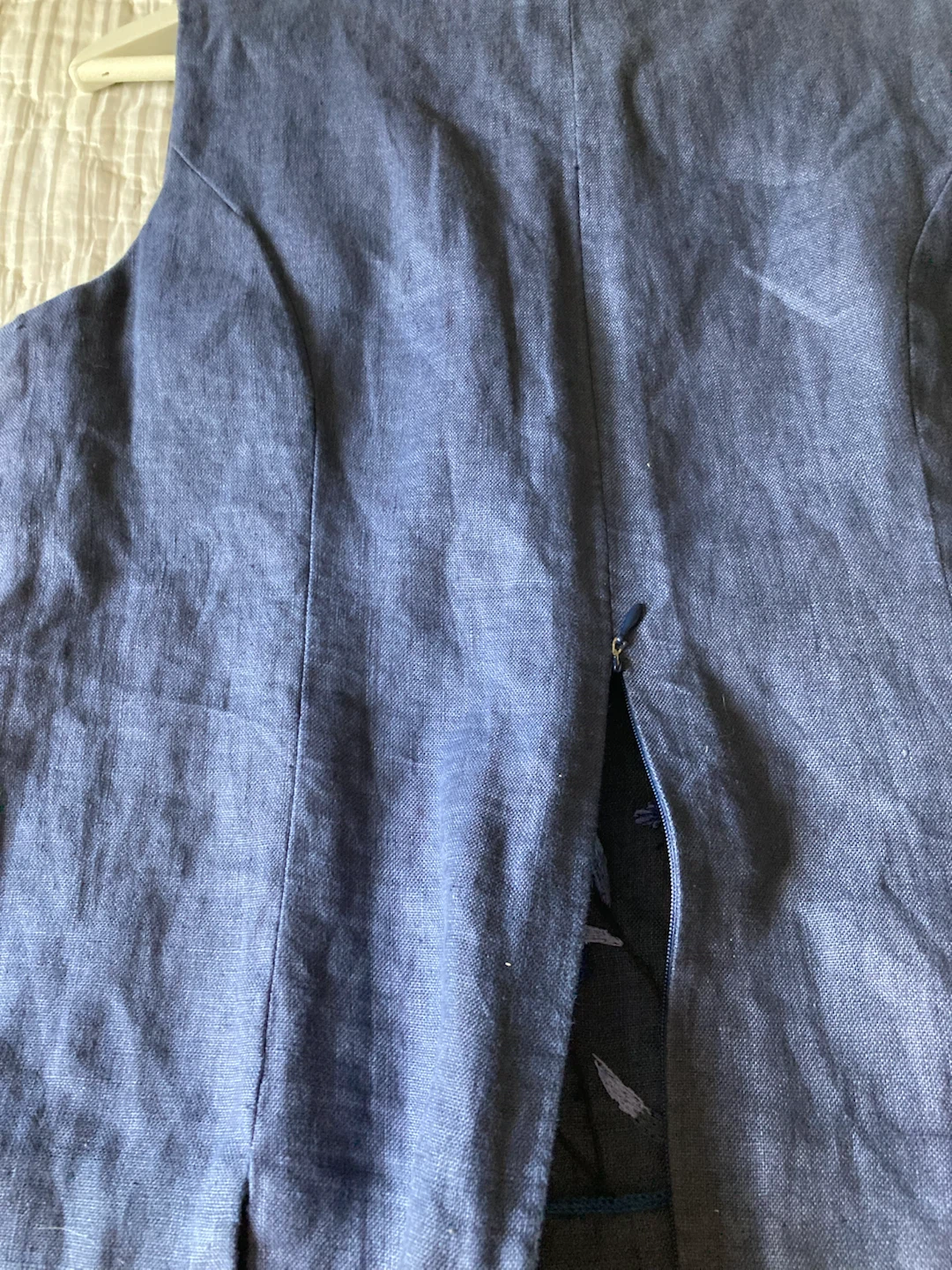 Blue Fitted Linen Top  with Floral Embroidery - photo 4