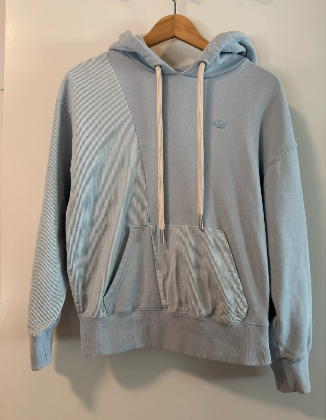 Adidas Originals Light Blue Corduroy Panel Hoodie XXS / 2XS