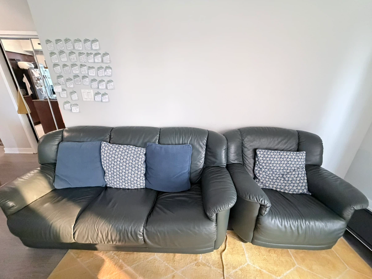 Dark green Leather Sofa and Loveseat Set - photo 3