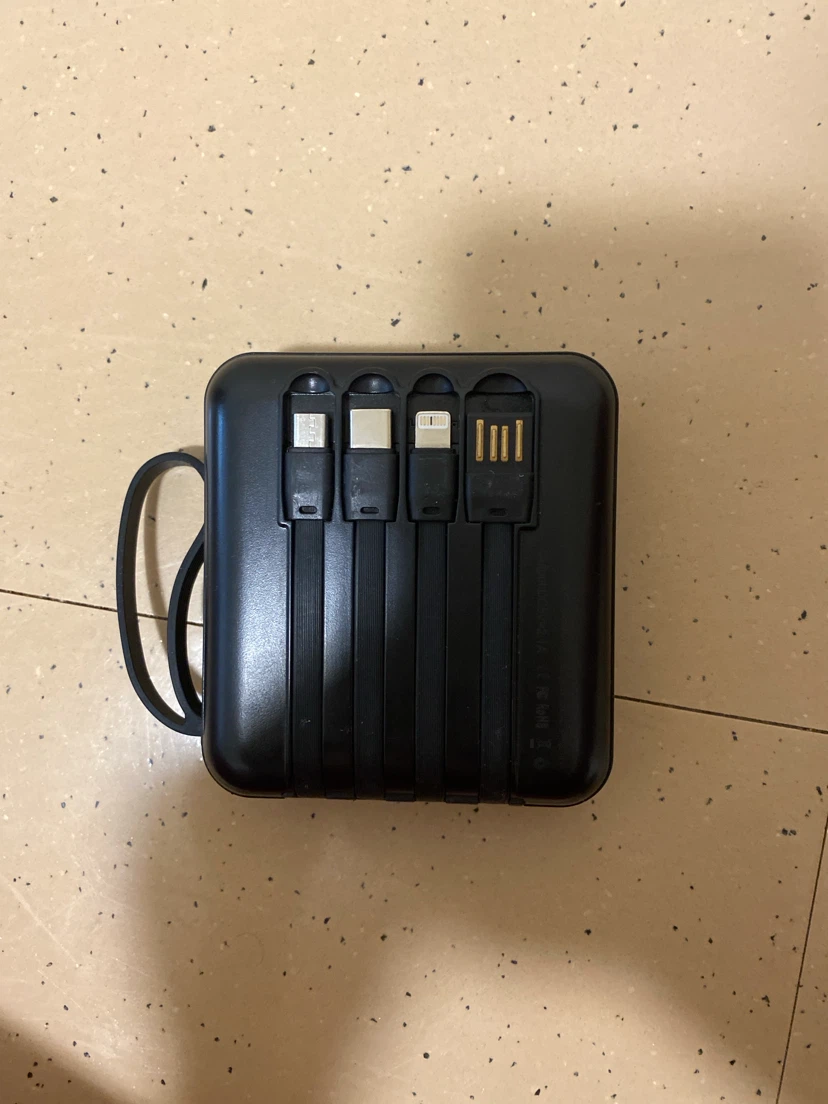 Black Portable Power Bank with Built-in Cables and Flashlight - photo 2