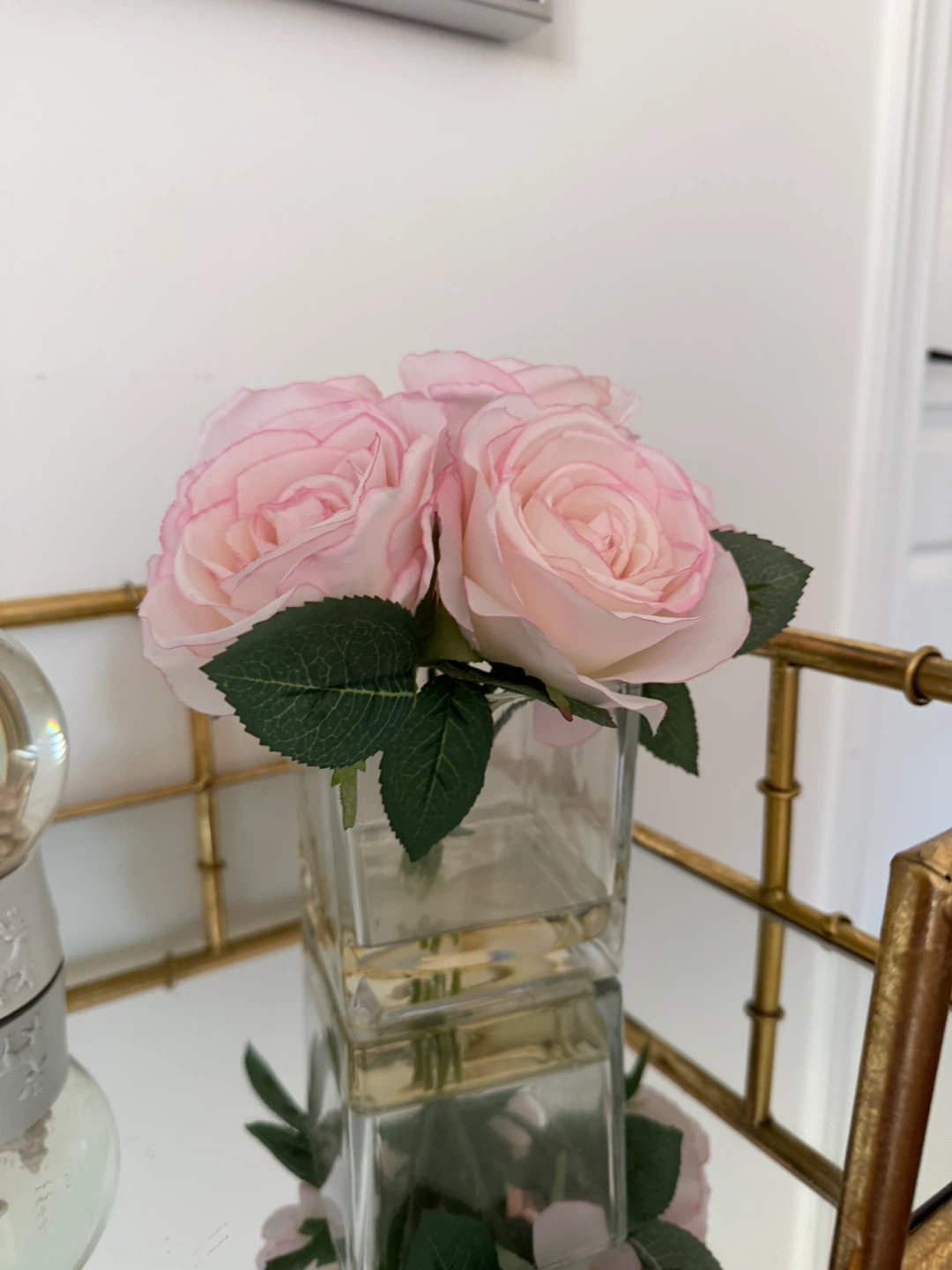 Pink Roses in Glass Vase