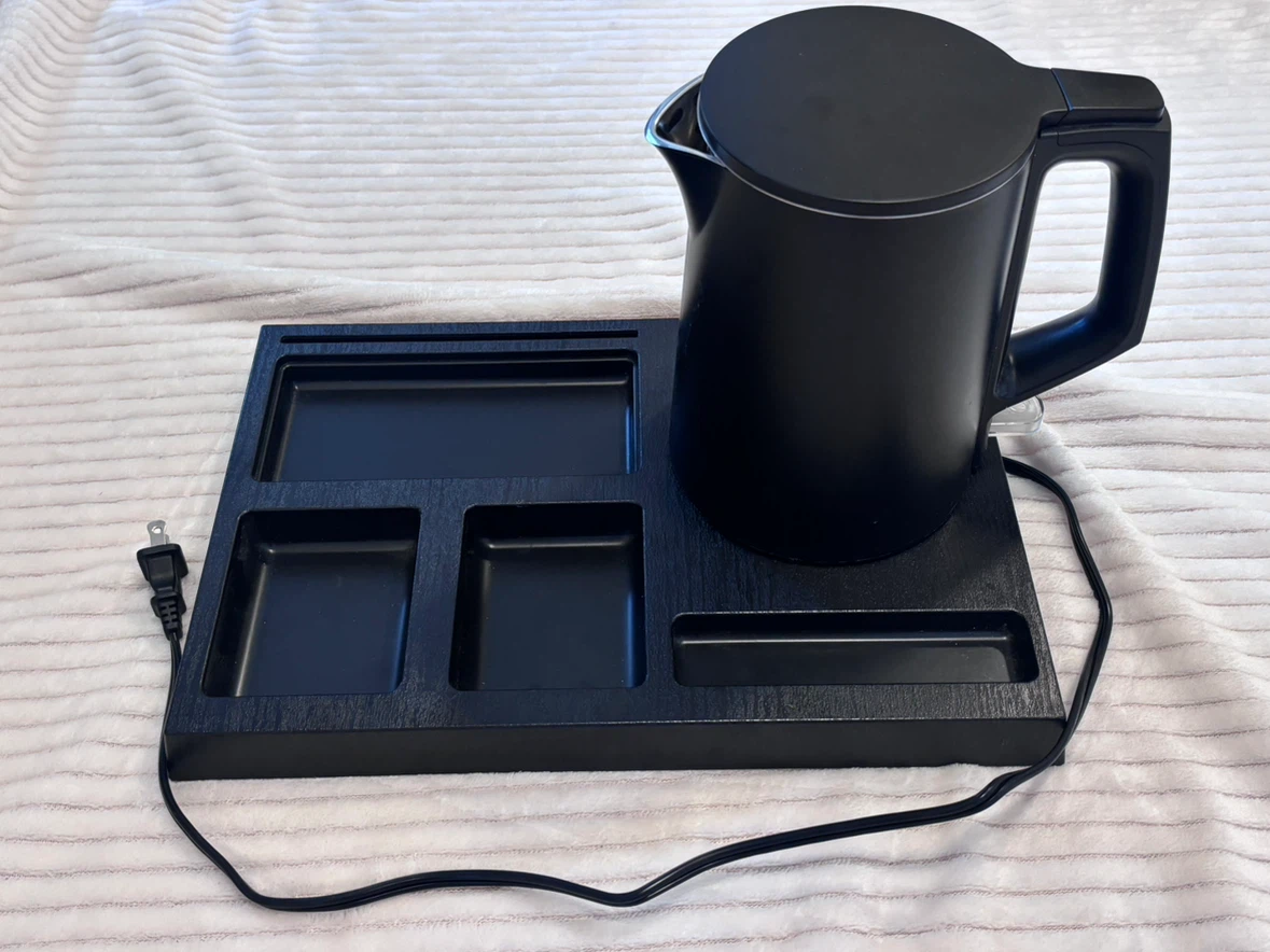 Black Electric Kettle with Wooden Base