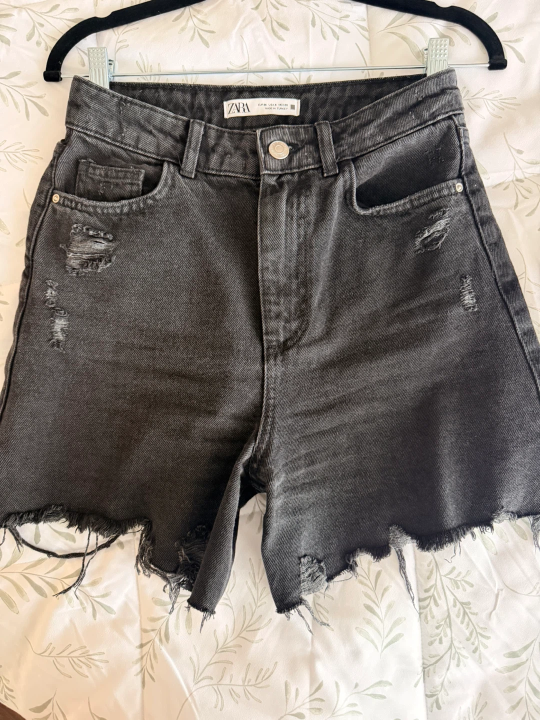 ZARA Distressed Black Denim Shorts