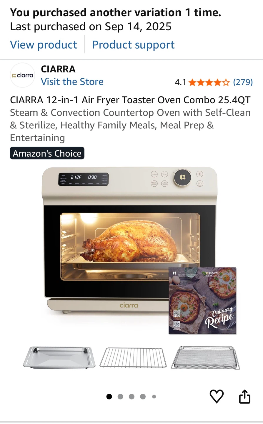 CIARRA 12-in-1 Steam Air Fryer & Convection 25.4 QT)