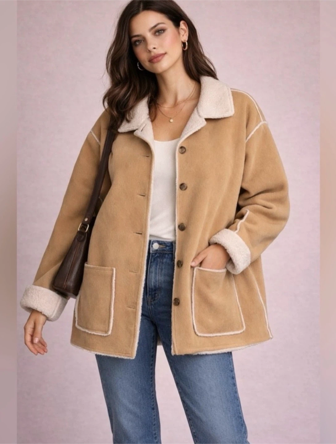NWOT Tan Sherpa Lined Jacket