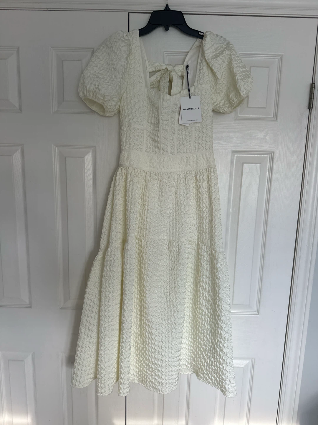 New Glamorous White Textured Midi Dress