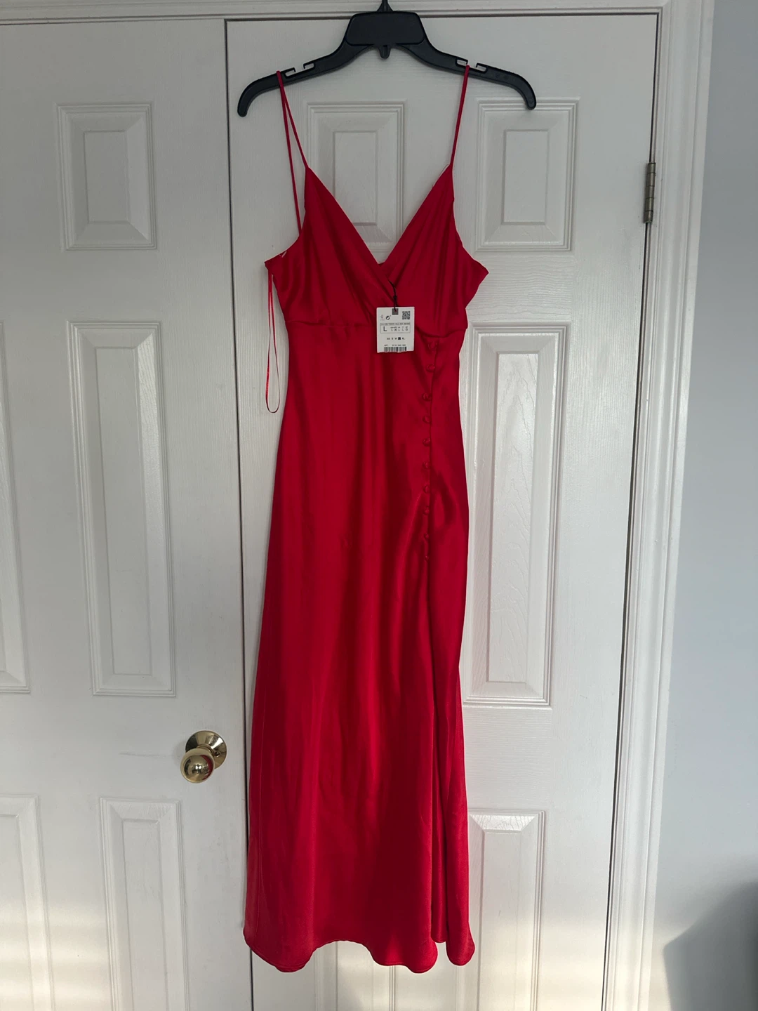 New Zara Red Satin Spaghetti Strap Dress