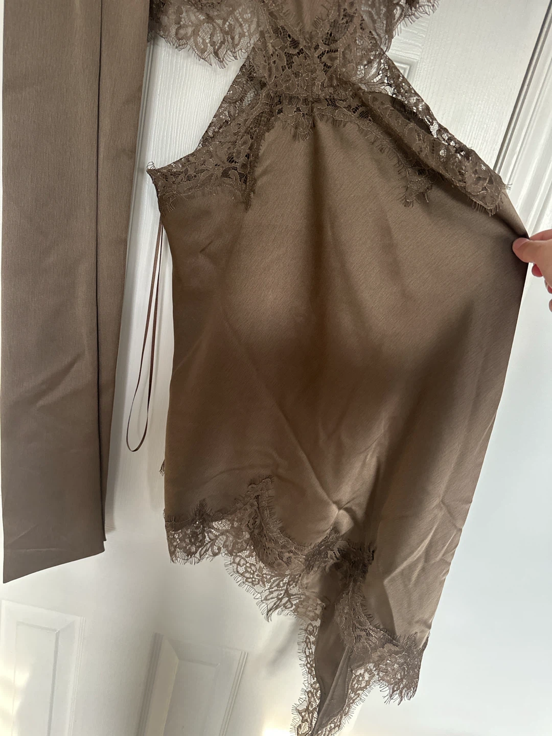 New Zara Cutout Lace Trim Midi Dress Brown Size L - photo 2