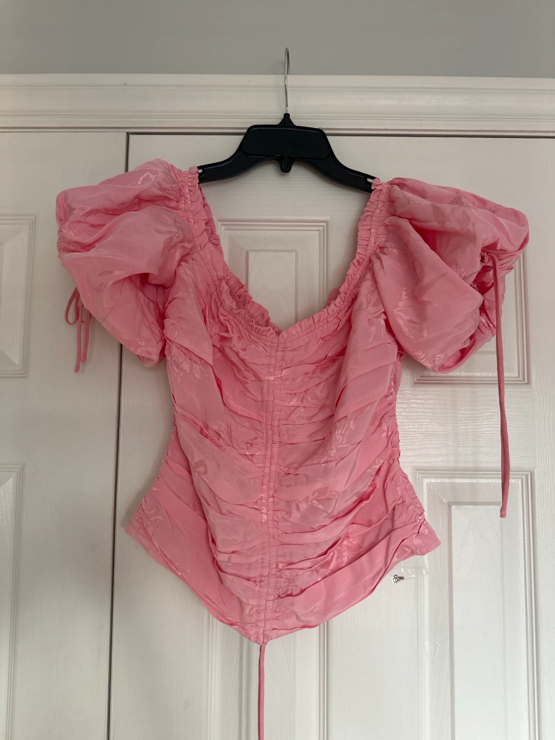 Pink Ruched Puff Sleeve Top