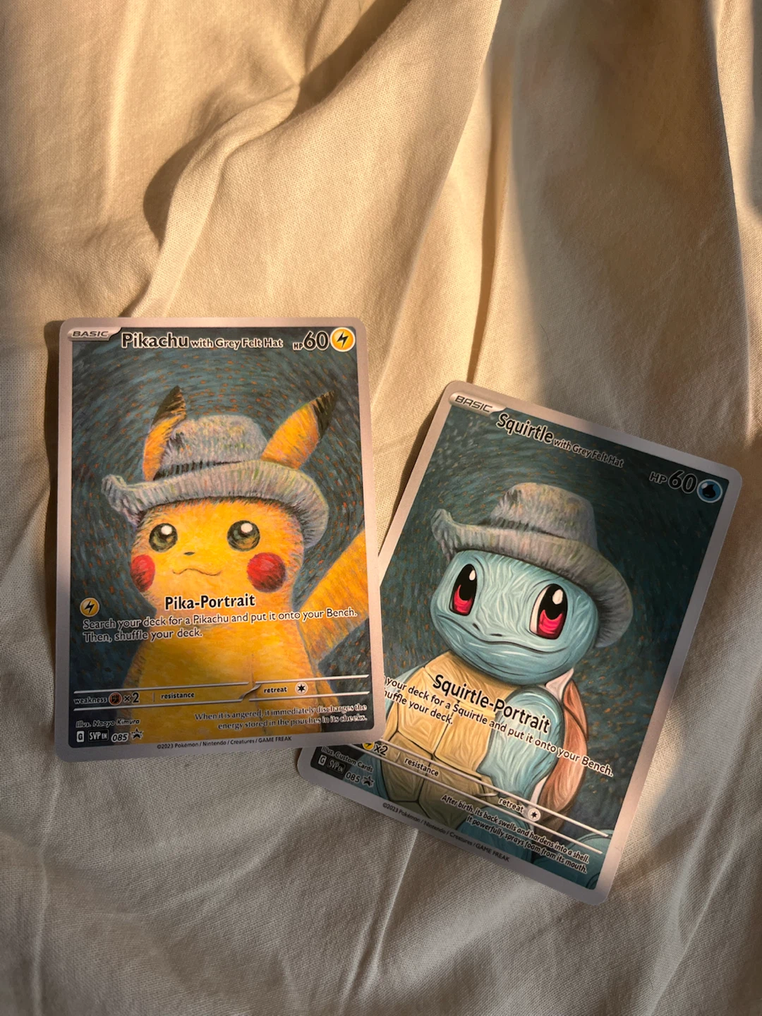 Pikachu & Squirtle Grey Felt Hat - Fan-Made Collectible Card Set - photo 3