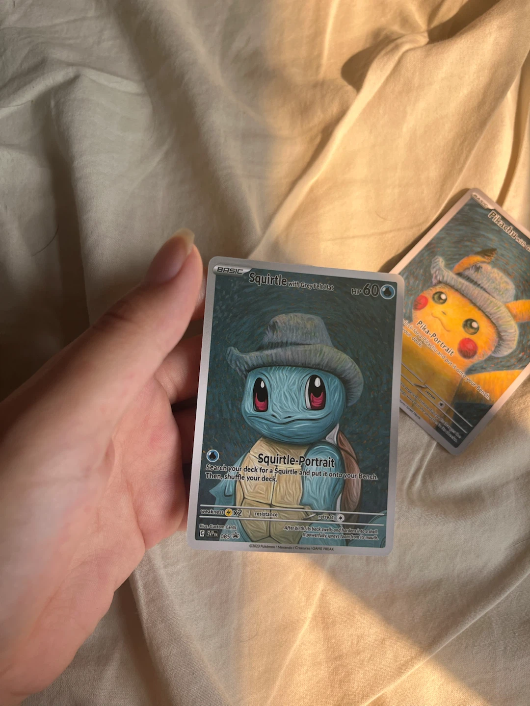 Pikachu & Squirtle Grey Felt Hat - Fan-Made Collectible Card Set - photo 4