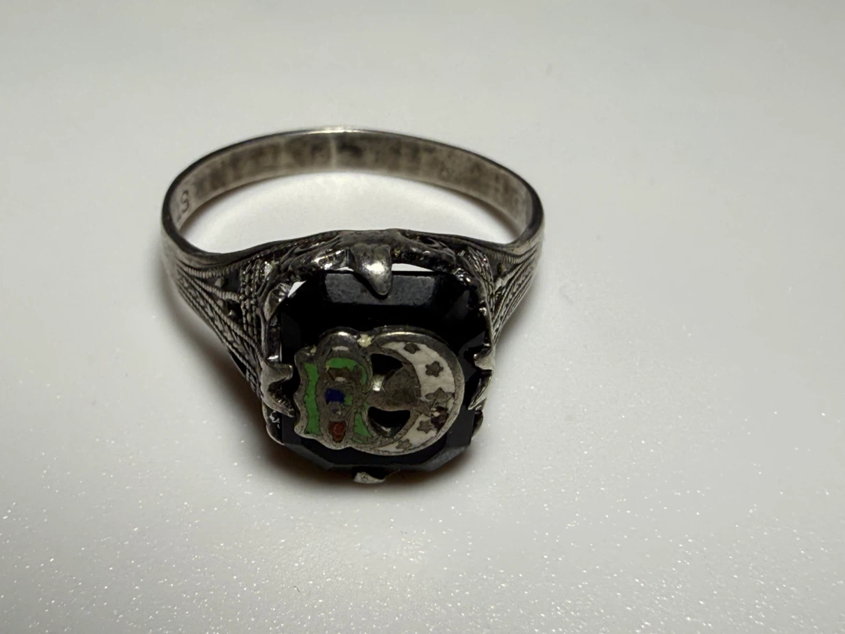 Vintage Onyx Ring with Enamel Detail