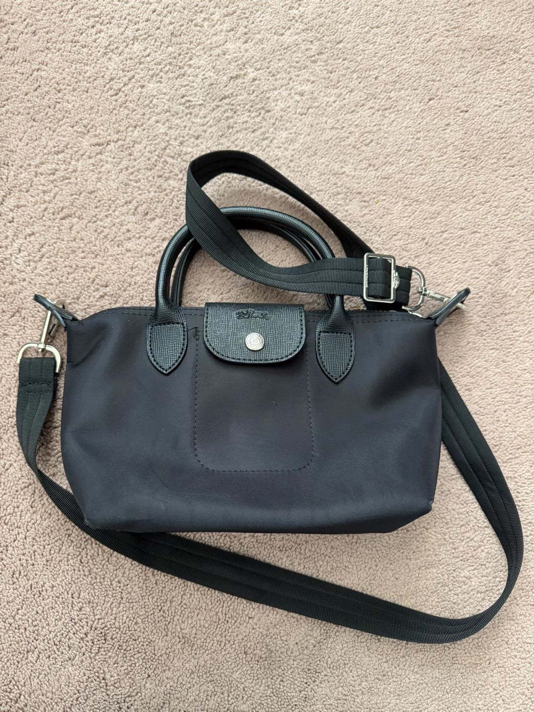 Longchamp Black Nylon Top Handle Handbag