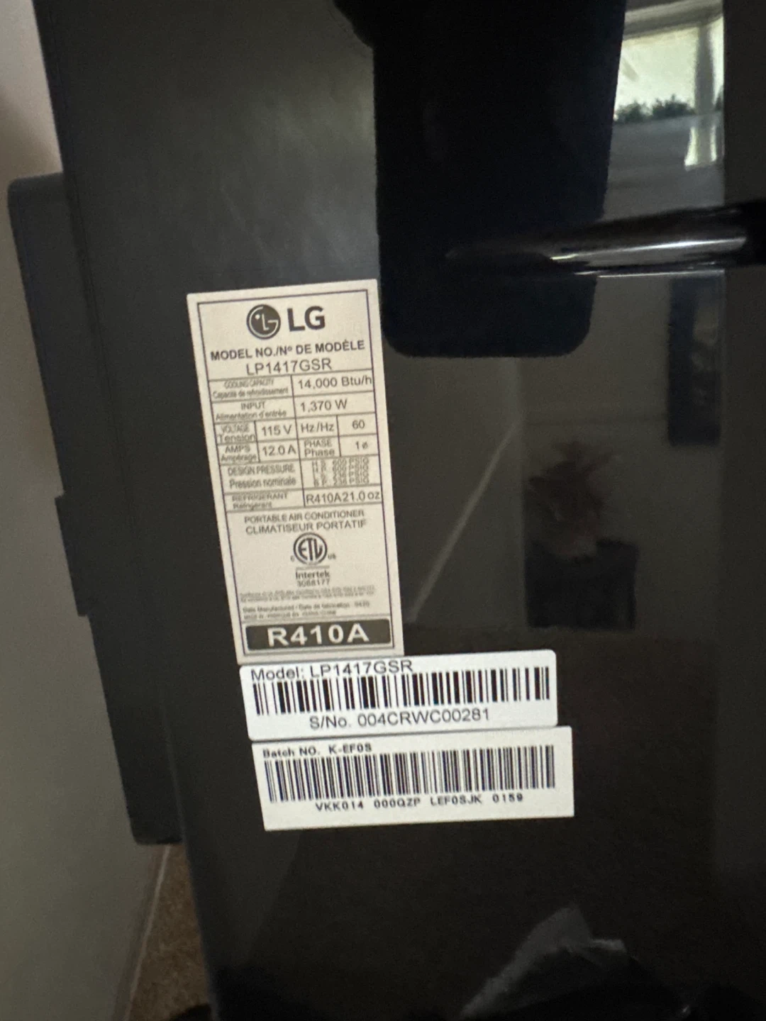 LG Portable Air Conditioner LP1417GSR - photo 3