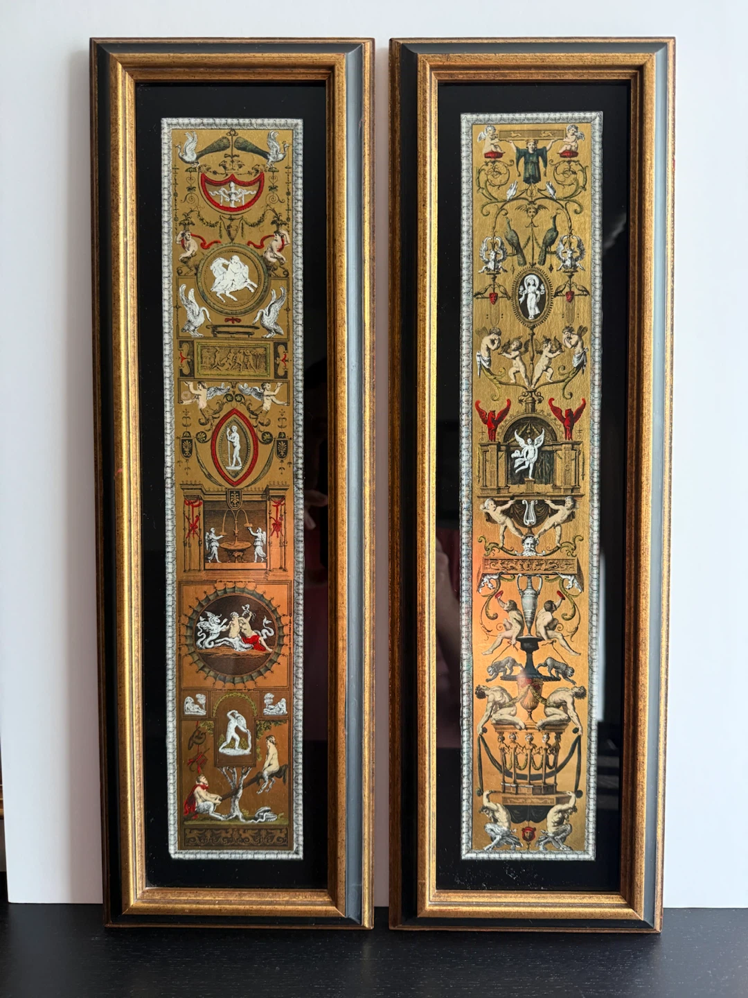 Rare pair vintage Italian gold foil framed panels