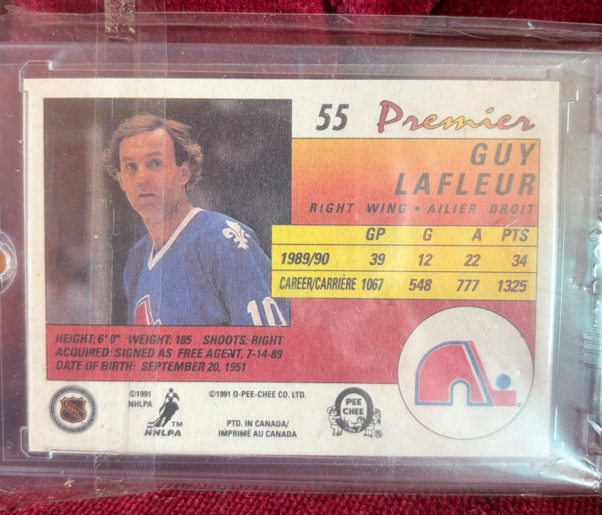 1989-90 O-Pee-Chee Guy Lafleur Premier Hockey Card - photo 2