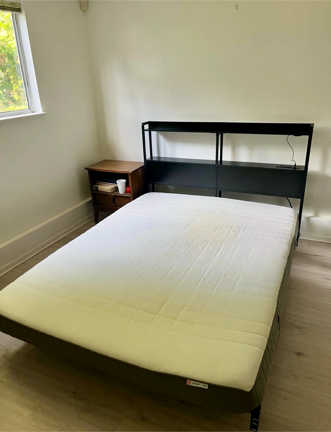 Modern black queen bed frame & headboard