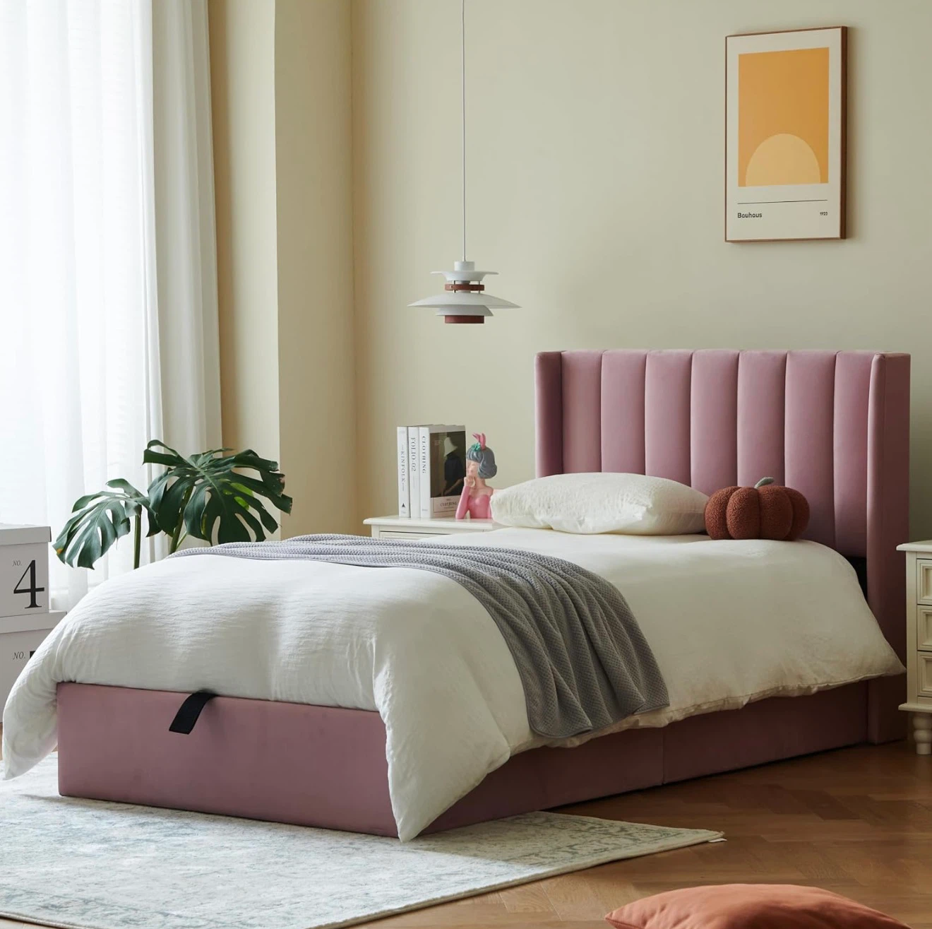 Pink Velvet Twin Storage Bed Frame