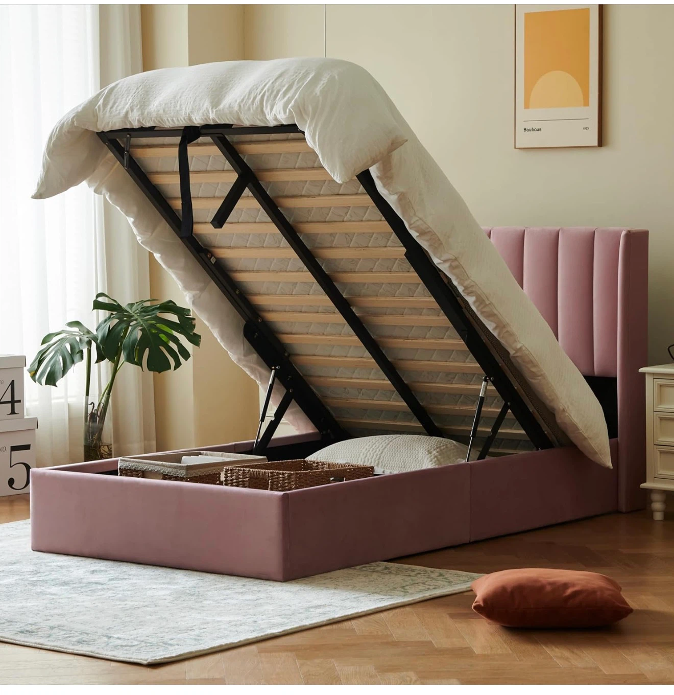Pink Velvet Twin Storage Bed Frame - photo 2