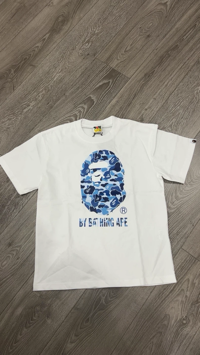 Bathing Ape White T-Shirt Blue Camo Ape Head