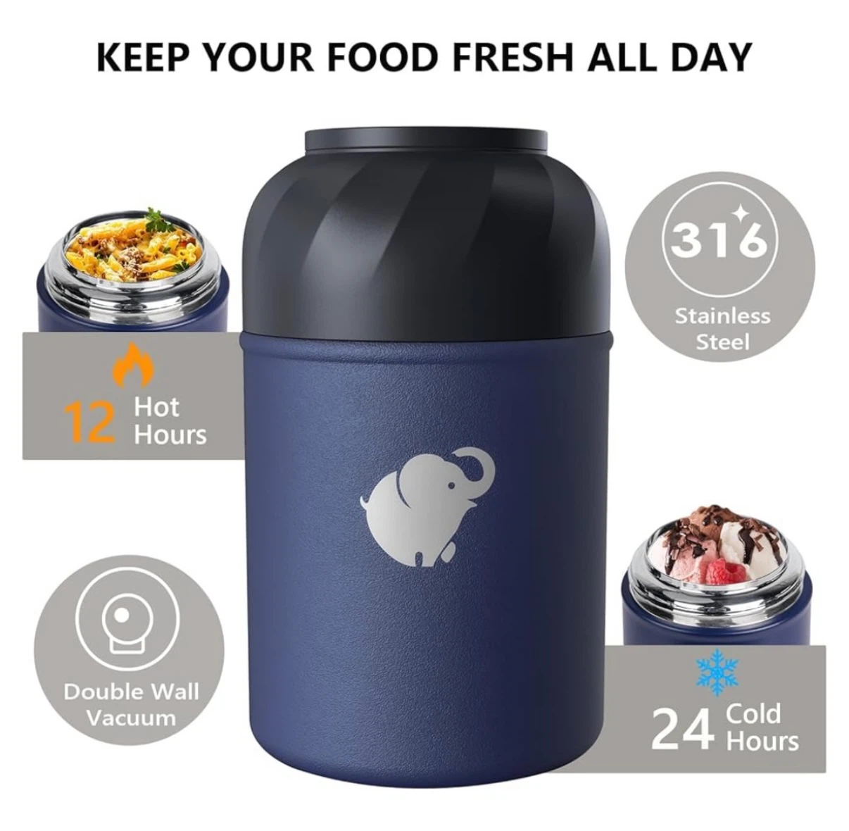 Food Thermos Jar - 17 OZ - Navy Blue - photo 2