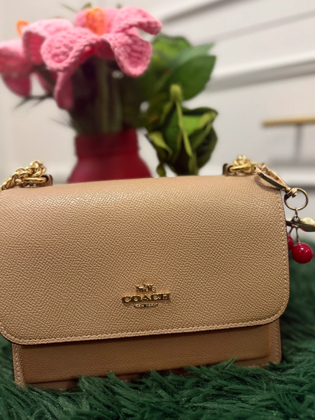 Authentic Coach Crossbody Bag with Cherry Charm