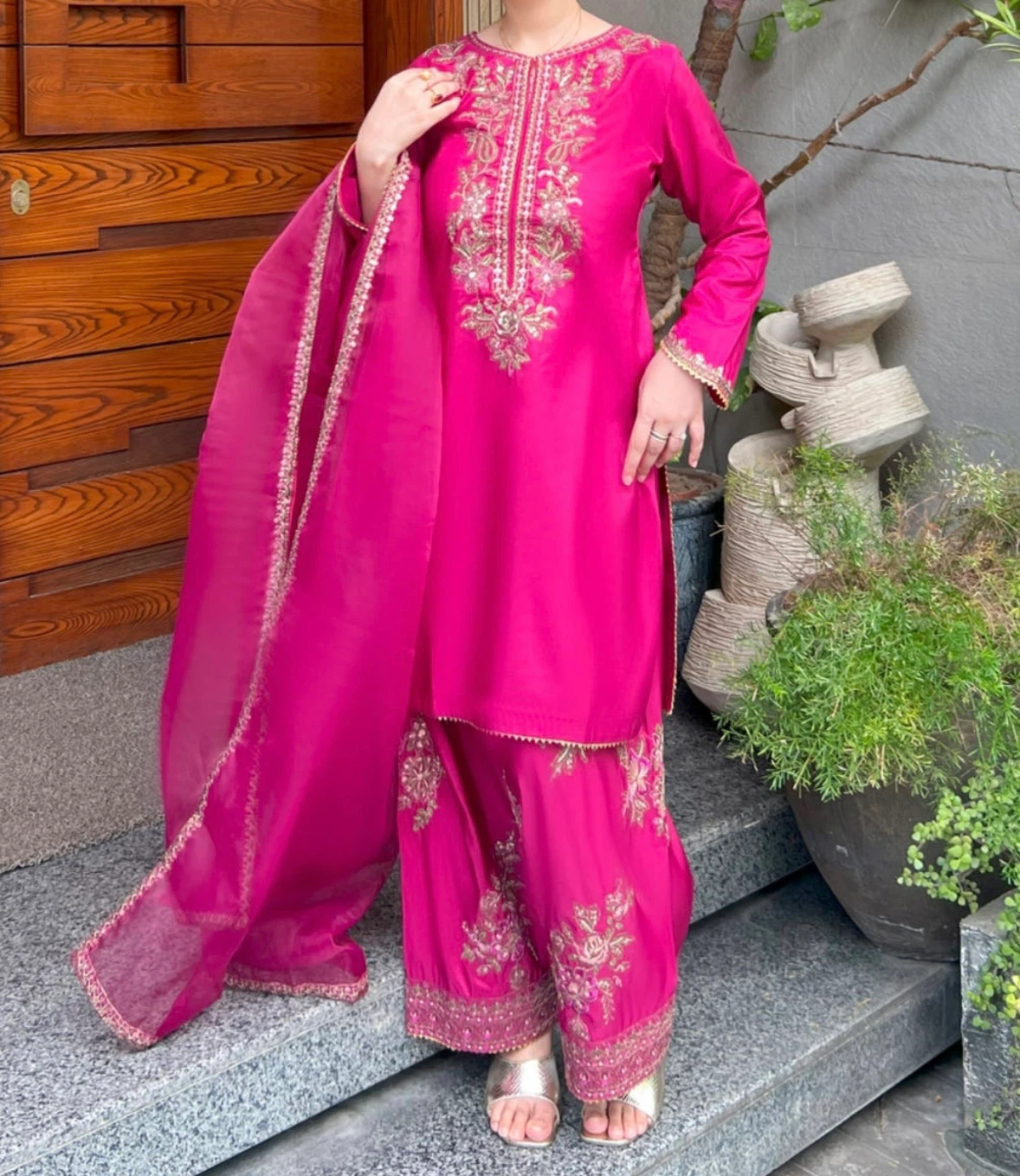 Pink Embroidered 3-Piece Suit with Dupatta