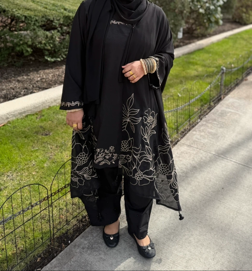 Black Embroidered Women's 3pcs dress - photo 2