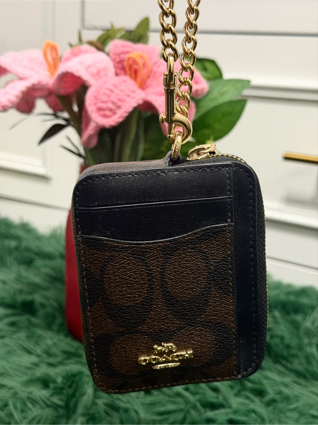 Coach Signature Card Holder Zip Pouch