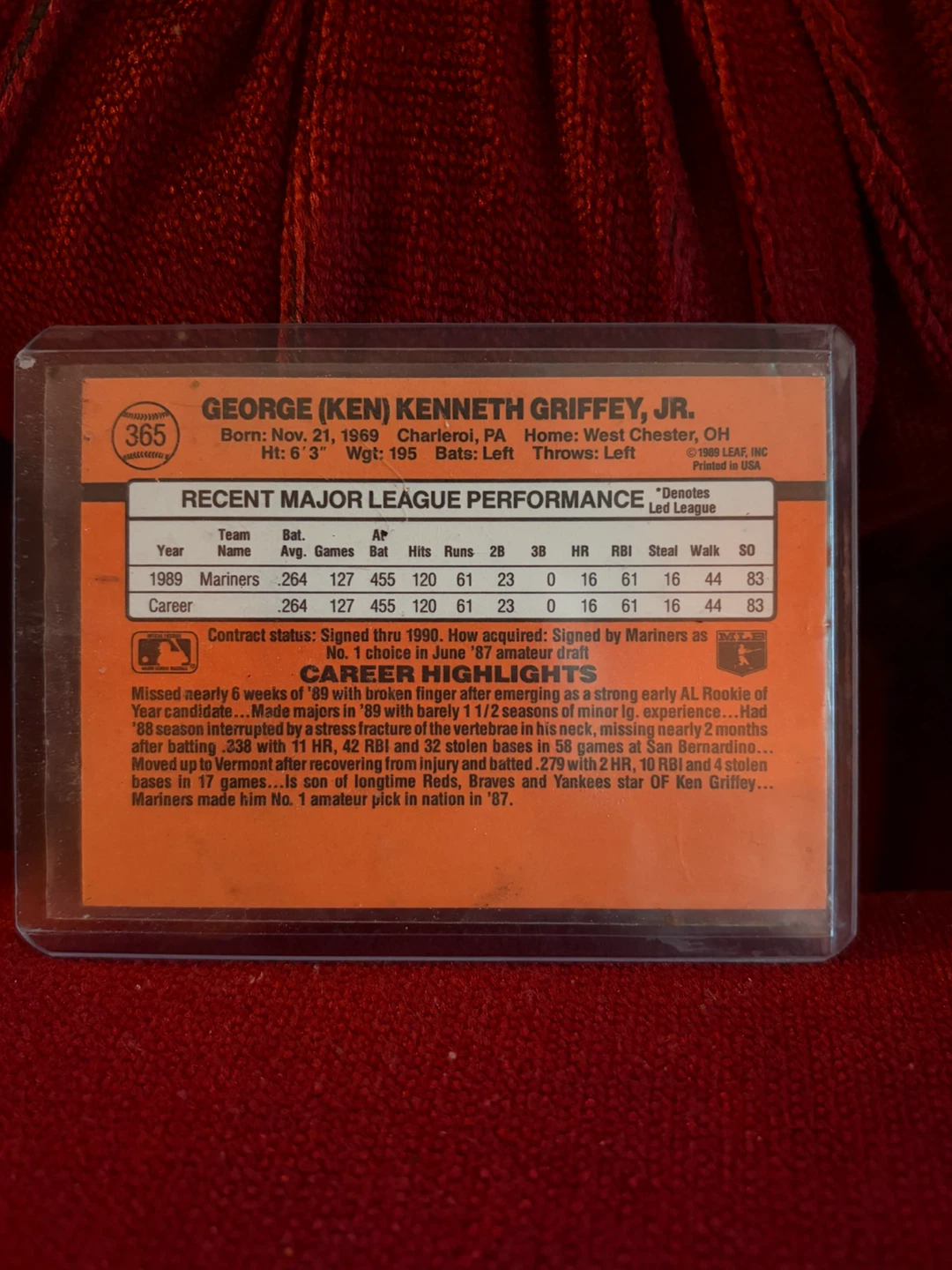 1990 Donruss “Error” Ken Griffey Jr. Baseball Card - photo 2