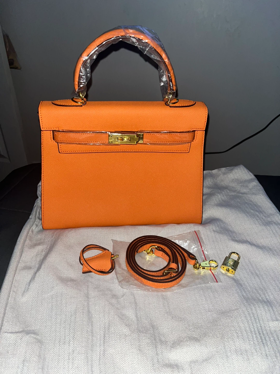 Orange Top Handle Bag with Shoulder Strap & Lock