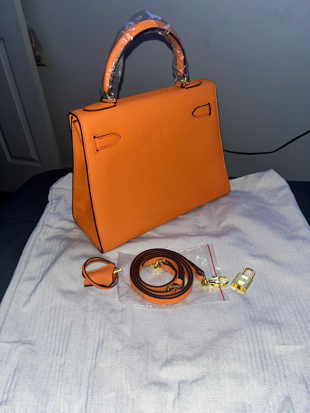 Orange Top Handle Bag with Shoulder Strap & Lock - photo 2