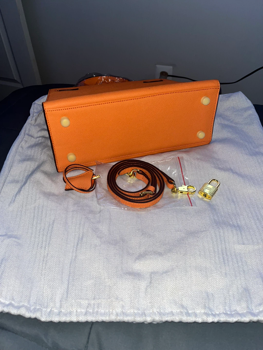 Orange Top Handle Bag with Shoulder Strap & Lock - photo 3