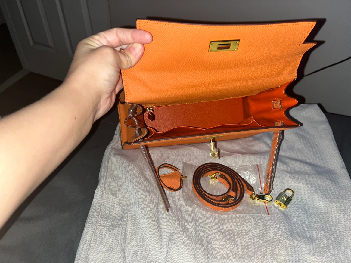 Orange Top Handle Bag with Shoulder Strap & Lock - photo 4