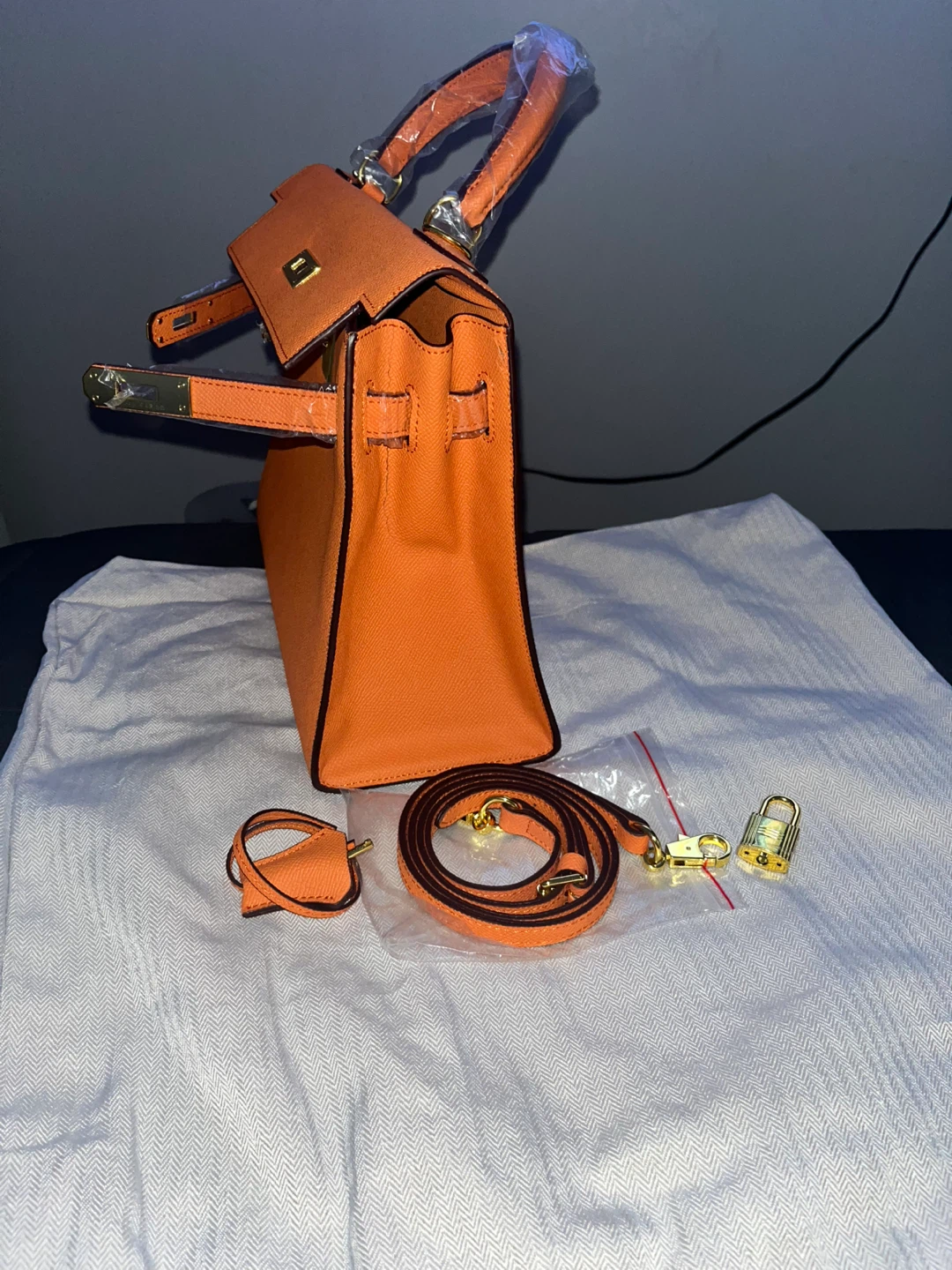 Orange Top Handle Bag with Shoulder Strap & Lock - photo 5