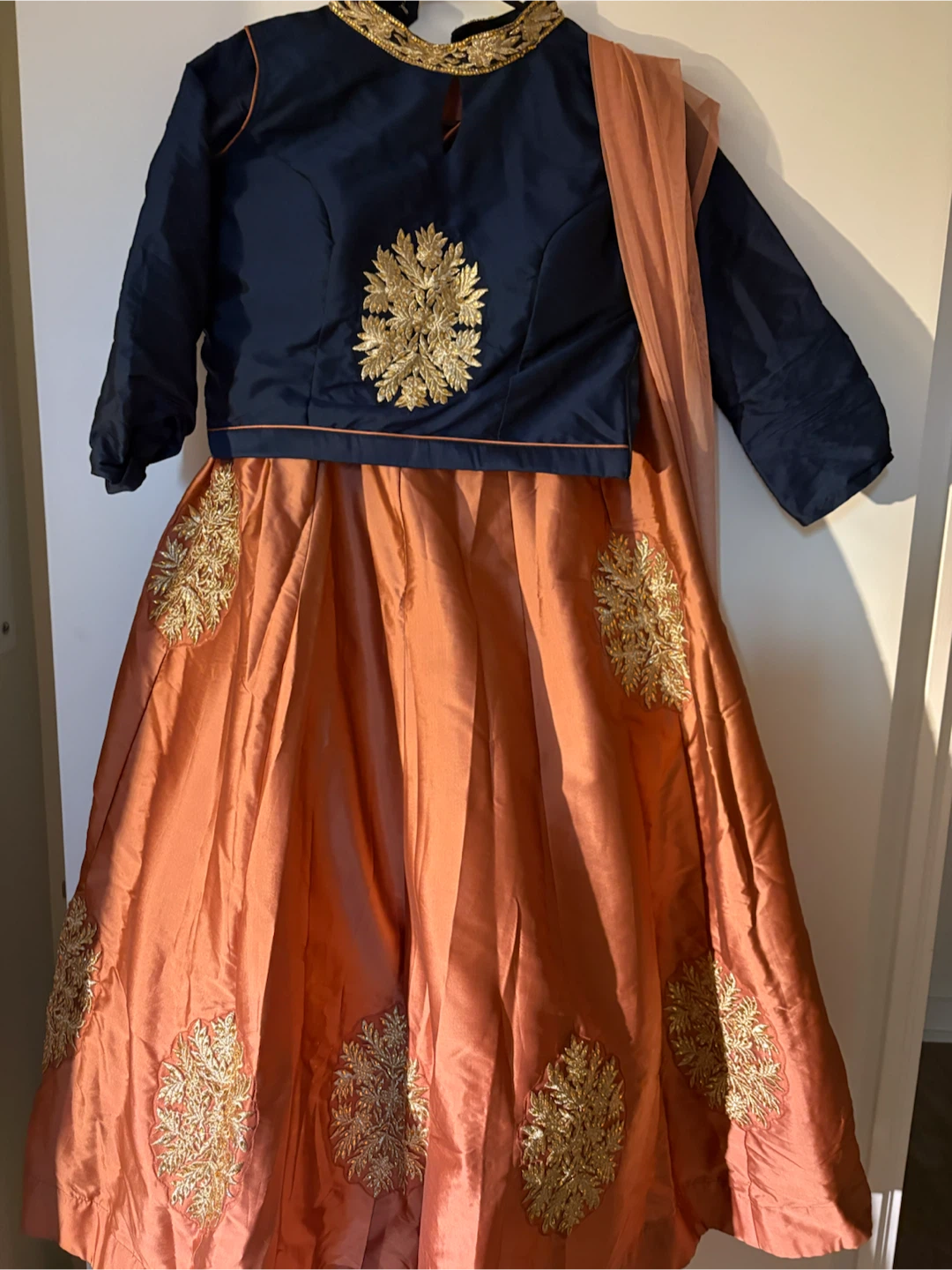 Royal Blue and Peach Embroidered Lehenga Choli