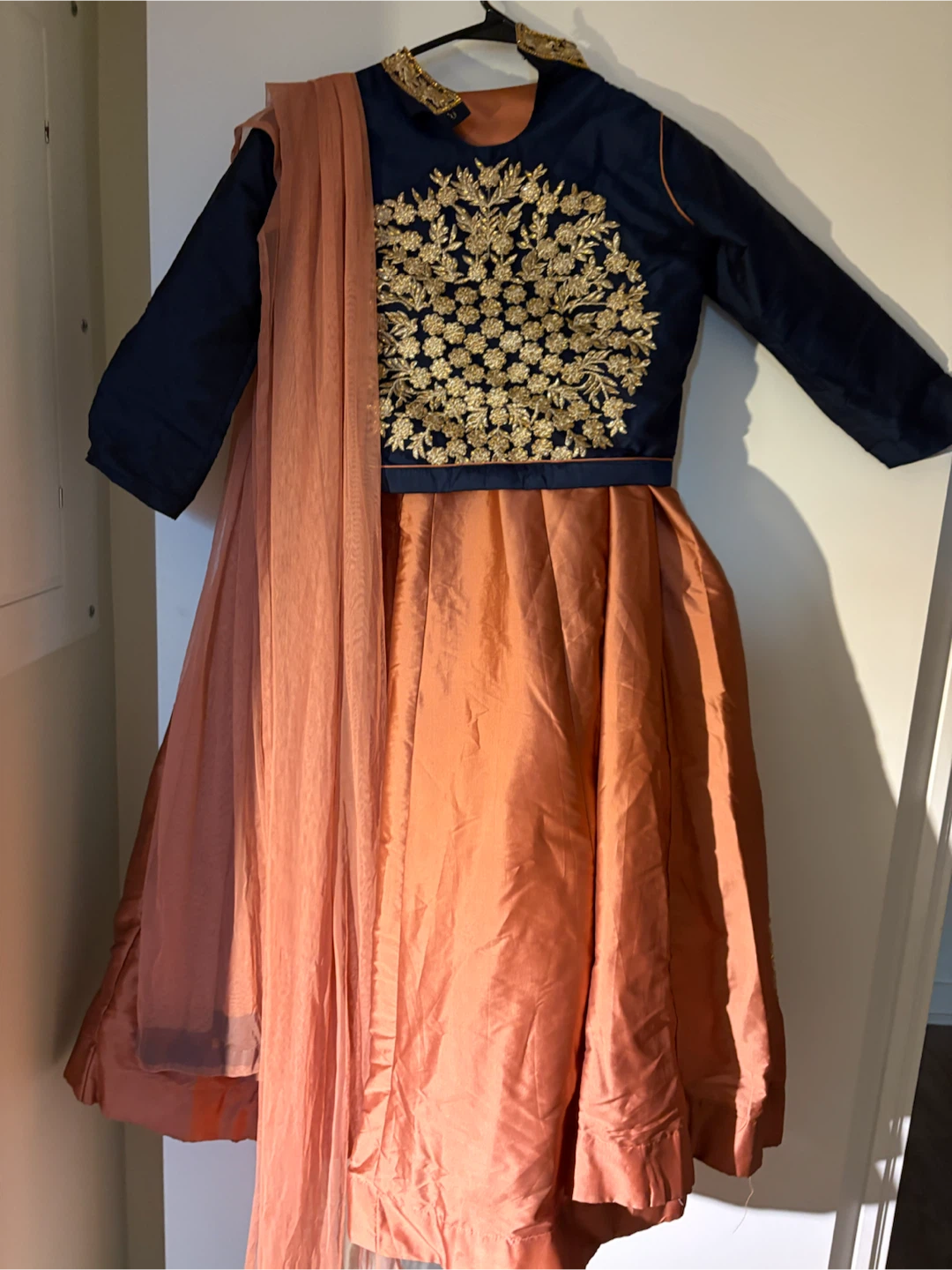 Royal Blue and Peach Embroidered Lehenga Choli - photo 2
