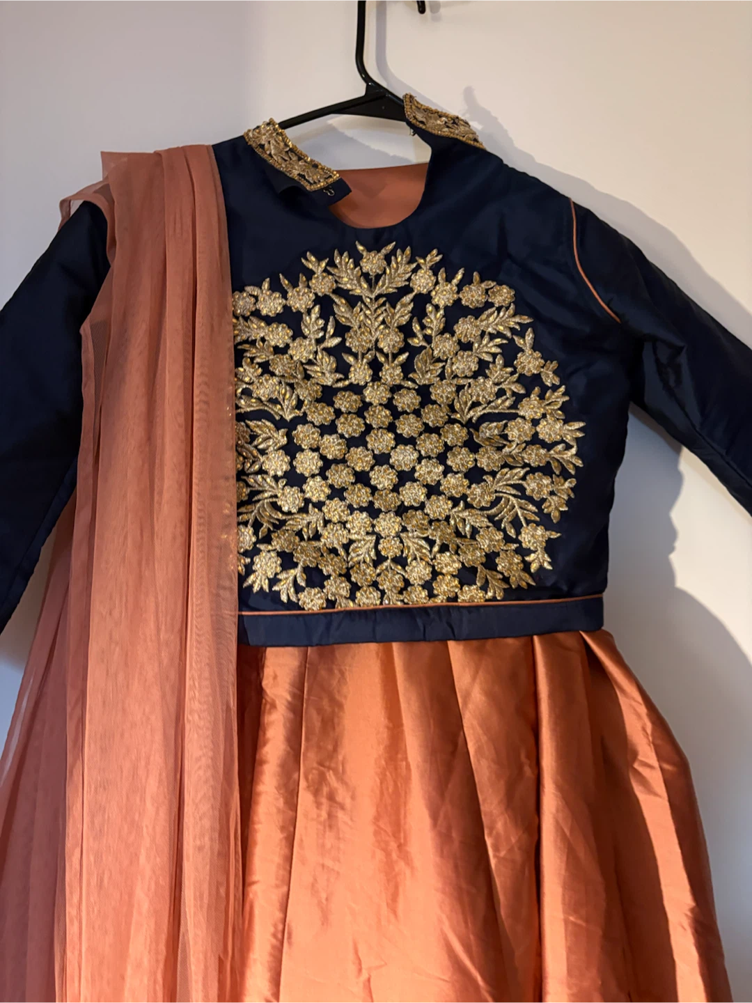 Royal Blue and Peach Embroidered Lehenga Choli - photo 4