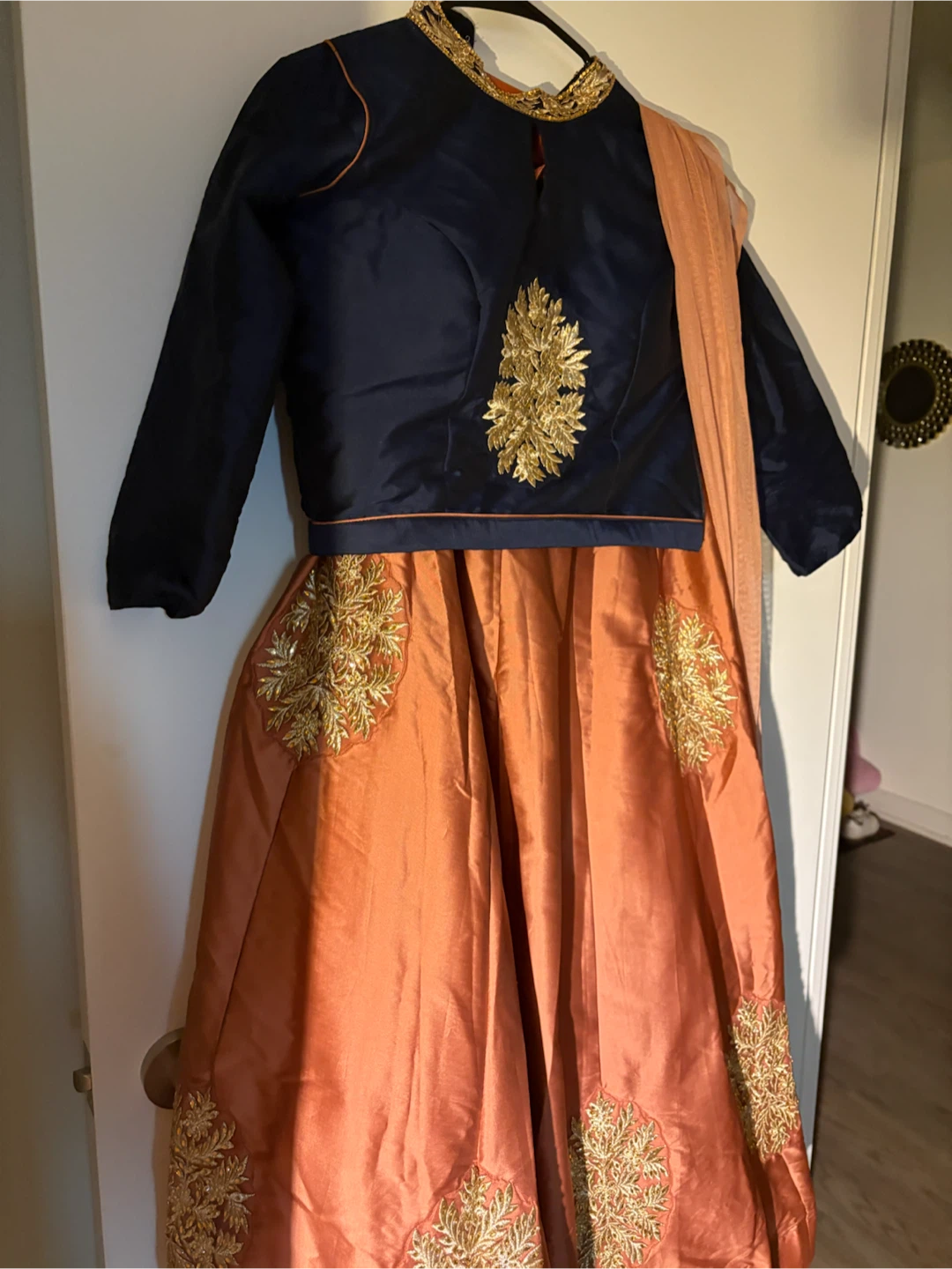 Royal Blue and Peach Embroidered Lehenga Choli - photo 5