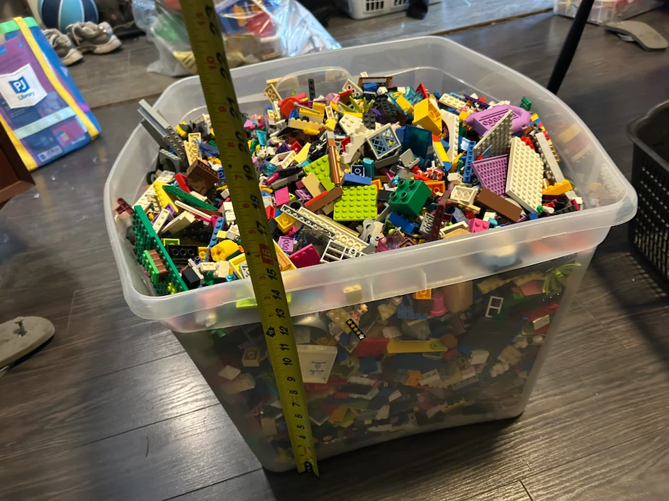 Large bin of assorted LEGO bricks