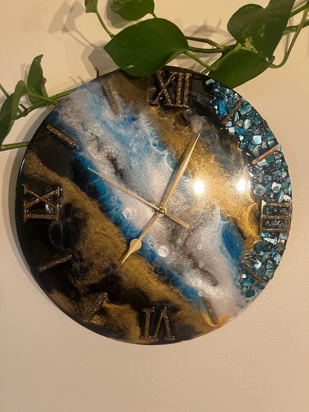 Resin Wall Clock with Roman Numerals and Gemstones - photo 2