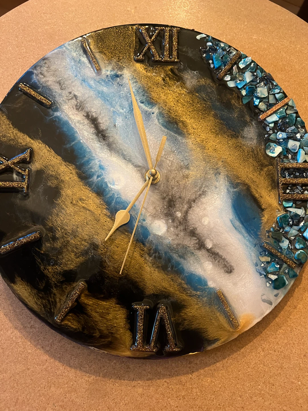Resin Wall Clock with Roman Numerals and Gemstones - photo 3