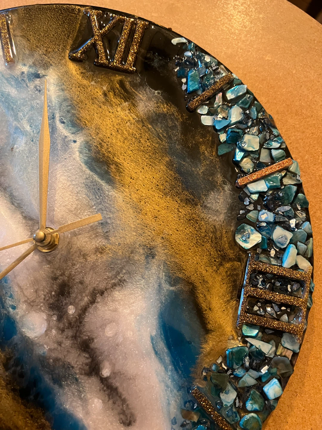 Resin Wall Clock with Roman Numerals and Gemstones - photo 4