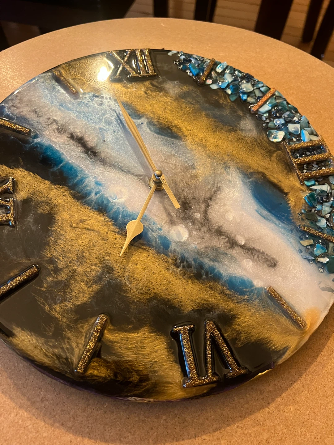 Resin Wall Clock with Roman Numerals and Gemstones - photo 5