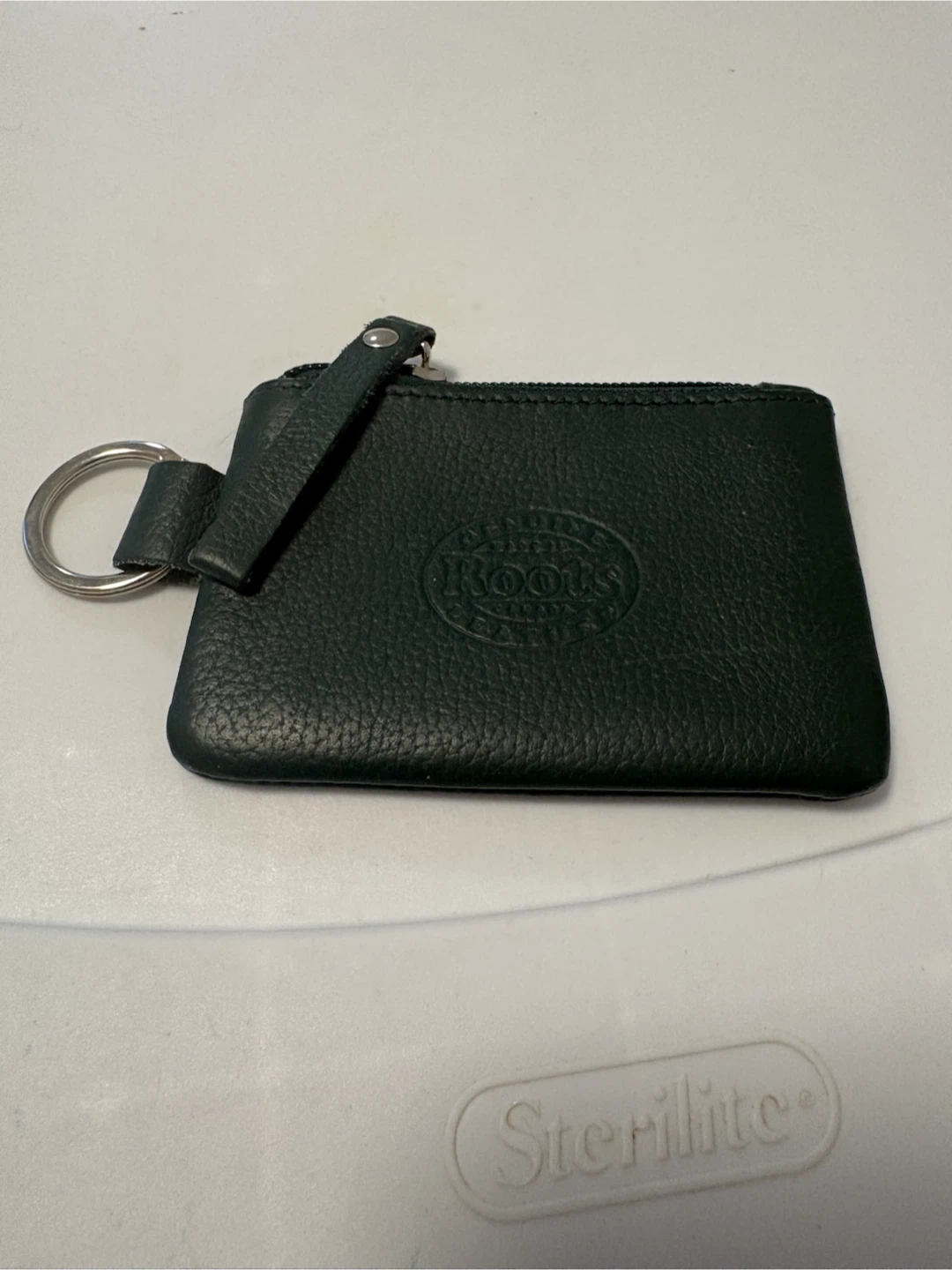 Roots Coin Pouch with Keyring - Dark Green
