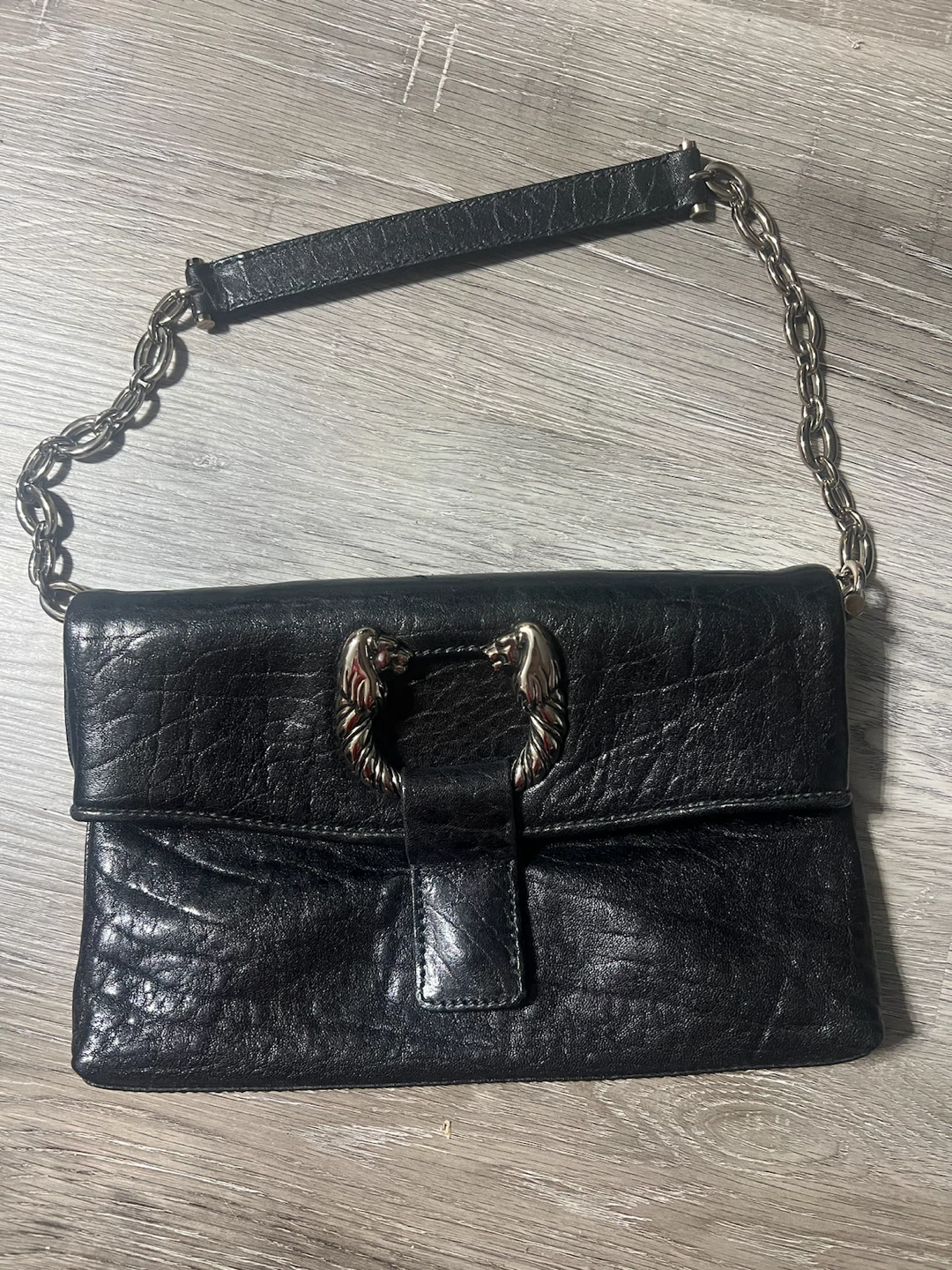 Bvlgari Black Leather Clutch with Chain Strap