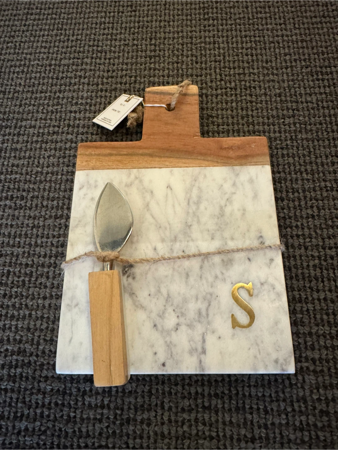 Marble cheese board with knife