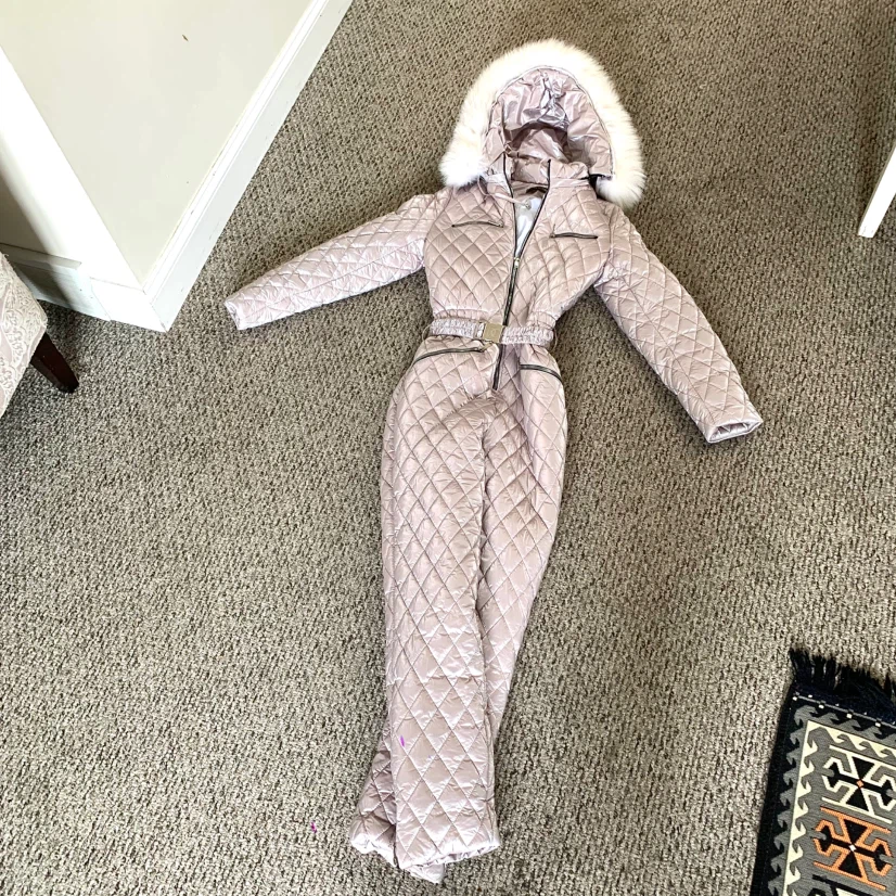 Premium Womens Quilted Snowsuit Ski Suit Fur Hood Small Domenica